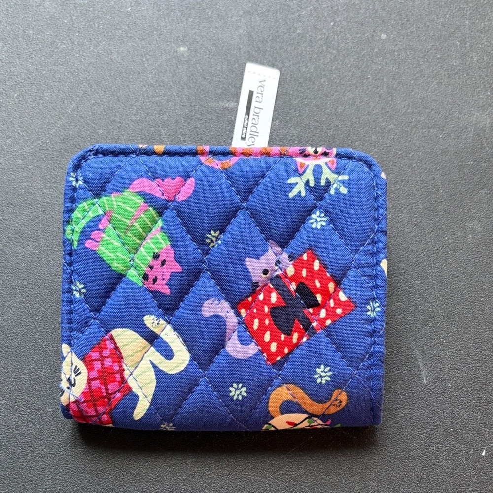 NWT Vera Bradley Blue Quilted Wallet with Cat and Gift Print